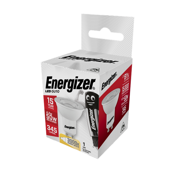S8823 ENERGIZER LED GU10 345LM 4.2W 3,000K (WARM WHITE), PACK OF 2 - Electrobright Ltd