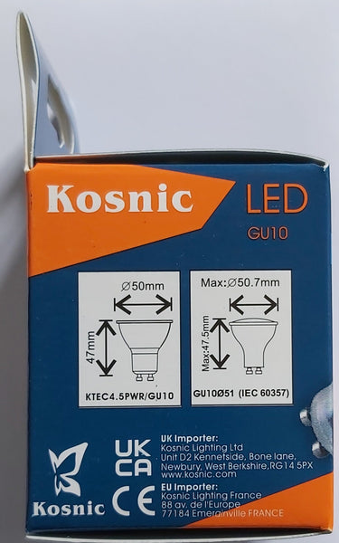 2 X KOSNIC TEC 4.5W GU10 LED DAYLIGHT WHITE NON DIMMABLE