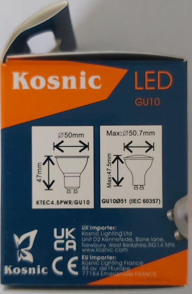 Kosnic GU10 LED Bulbs - Latest 4.5w Kosnic TEC leds  (Warm White, Day Light or Cool White) - Non Dimmable. Discount for larger qtys