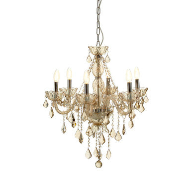 Murano 8 Bulb Chrome And Cognac Glass Chandelier