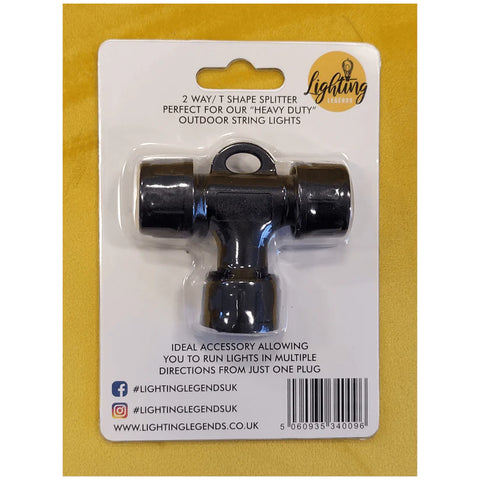 2 Way / T Shape Splitter for "Heavy Duty" LED String Lights Lighting Legends brand.