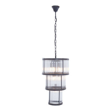 Salasco 3 Tier Black Finish Glass Chandelier