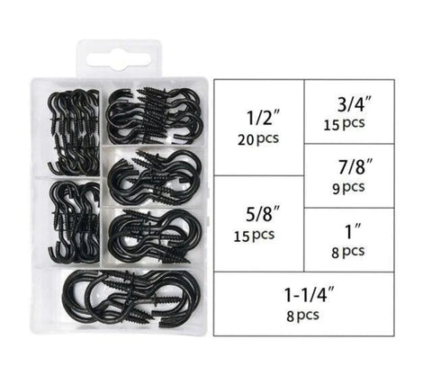 75 Pack Strong Black Screw Hooks - Ideal for String Lights