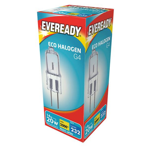 12x 16W=20W Watt EVEREADY G4 DIMMABLE ECO HALOGEN LIGHT BULBS LAMPS CAPSULES UK - Electrobright Ltd
