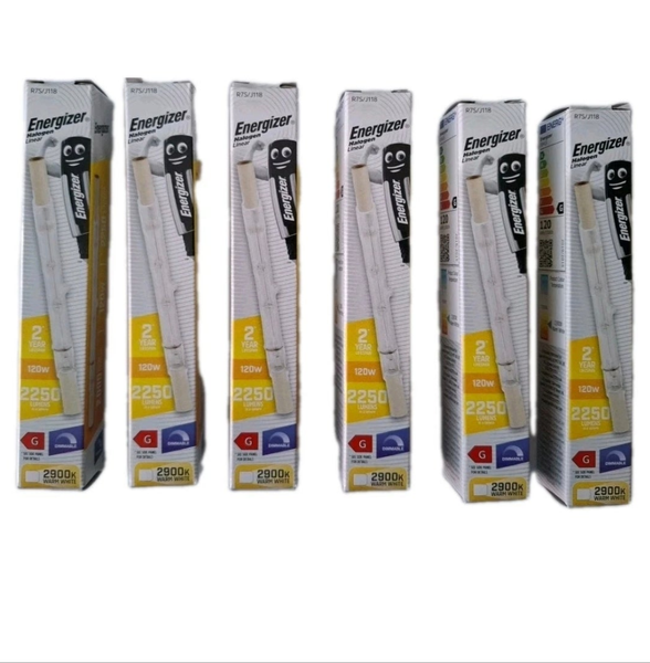 6 x Energizer LINEAR 118mm R7s 2250 Lumens Halogen Bulb 240V ( 120 W )  Dimmable