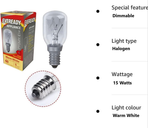 4 x Eveready 15W SES/E14 (Small Edison Screw Cap) Himalayan Salt lamp Bulb - Warm White