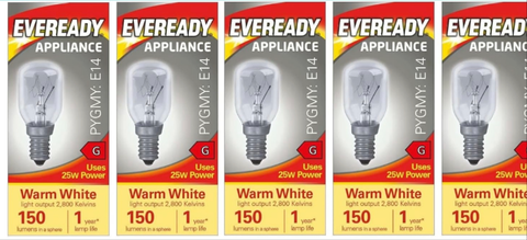 Eveready 10 x 25w Pygmy Light Bulb SES (E14) Appliance/Salt/Lava/Nightlight/Decorative/Signs - Warm White