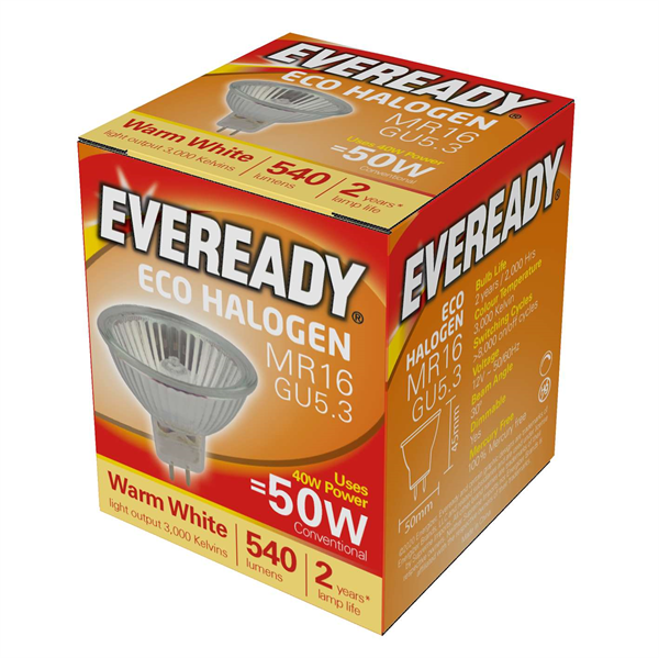 10 X S10111 Eveready Halogen MR16 540lm 40W 3,000K (Warm White), Box of 1 - Electrobright Ltd