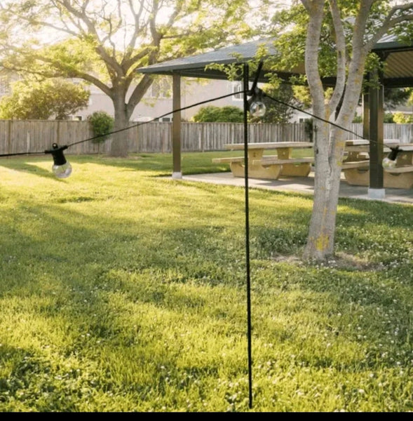 1.24m / 124cm Black Solid Metal Festoon Pole / Shepherds Hook for Outdoor Lighting - LIghting Legends.