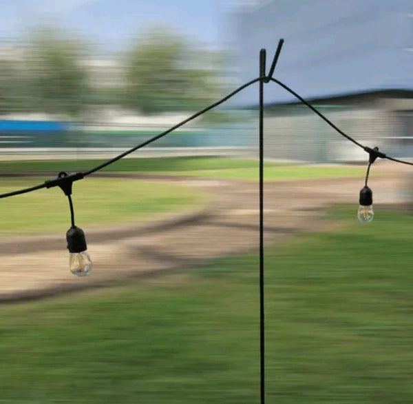 1.24m / 124cm Black Solid Metal Festoon Pole / Shepherds Hook for Outdoor Lighting - LIghting Legends.