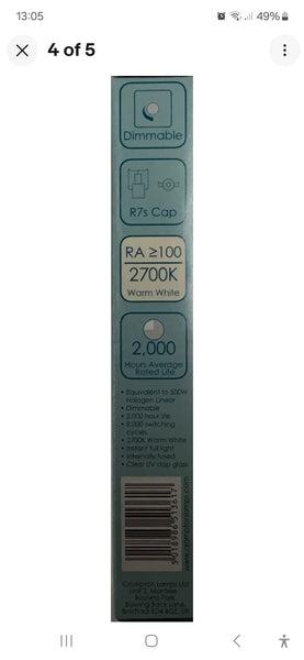 Crompton R7S 400W=500W Brightness 117 / 118mm C Eco Halogen Energy rating warm white and Dimmable Linear 240v Bulb.Ideal for Floodlights.