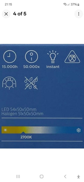 10 x PHILIPS 4.6W GU10 LED 2700K WARM WHITE 355lm 36º 4.6 Watt = 50 Watt F2