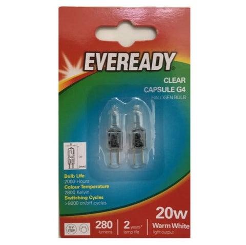 10x G4 20W Watt EVEREADY G4 DIMMABLE ECO HALOGEN LIGHT BULBS LAMPS CAPSULES UK - Electrobright Ltd