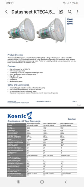 2 x KOSNIC TEC LED GU10 2700K WARM WHITE 4.5W