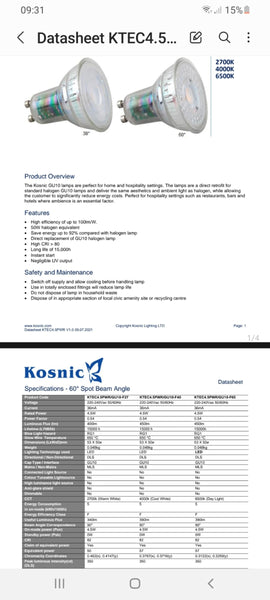 4 X KOSNIC 4.5W GU10 LED COOL WHITE NON DIMMABLE 450 LUMEN - Electrobright Ltd