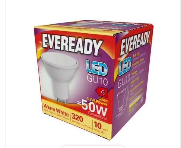 100 x Eveready 4.7W LED GU10 - (Warm White,Daylight or Cool white)