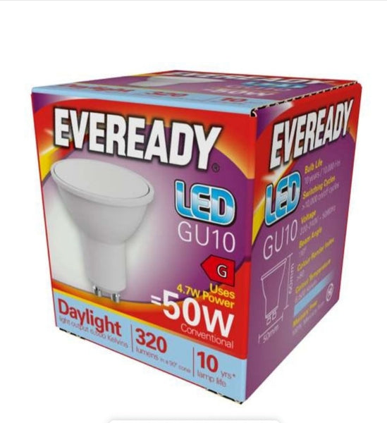 50 x Eveready 4.7W LED GU10 - (Warm White,Daylight or Cool white)