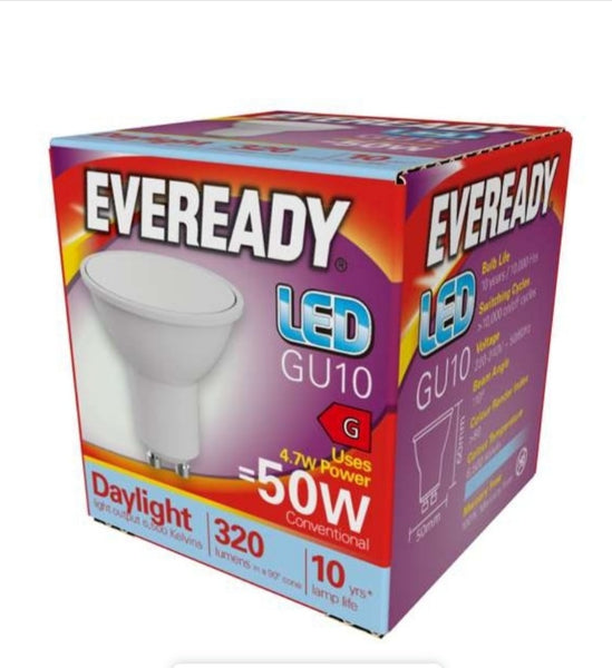 10 x Eveready 4.7W LED GU10 - (Warm White,Daylight or Cool white)