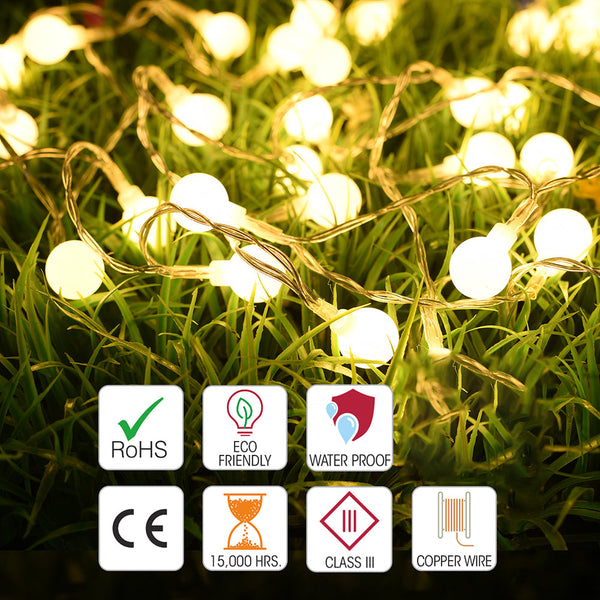 TEKLED
Felis LED Globe 80 LEDs 8m with Battery Pack & Remote Control Warm White LED String Light