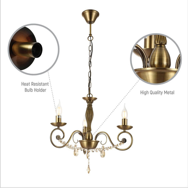 TEKLED
Antique Brass Finishing Metal Body French Candle Vintage Crystal Ceiling Light E14 - 3, 5 or 8 Candle