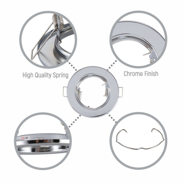 TEKLED
Fixed Pressed Steel Downlight IP20 GU10 Fitting - White, Chrome or Satin nickel