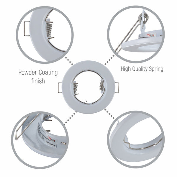 TEKLED
Fixed Pressed Steel Downlight IP20 GU10 Fitting - White, Chrome or Satin nickel
