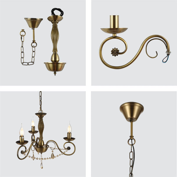 TEKLED
Antique Brass Finishing Metal Body French Candle Vintage Crystal Ceiling Light E14 - 3, 5 or 8 Candle