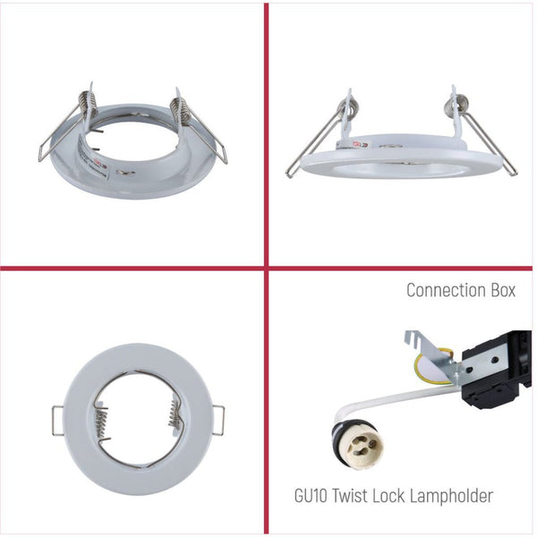 TEKLED
Fixed Pressed Steel Downlight IP20 GU10 Fitting - White, Chrome or Satin nickel