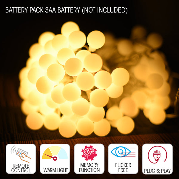 TEKLED
Felis LED Globe 80 LEDs 8m with Battery Pack & Remote Control Warm White LED String Light