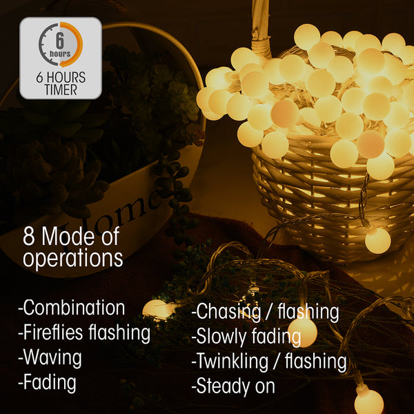 TEKLED
Felis LED Globe 80 LEDs 8m with Battery Pack & Remote Control Warm White LED String Light