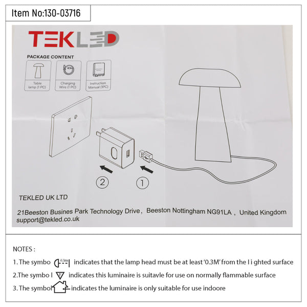 Tekled Mushroom-Shaped Lumi Crystal Touch: Rechargeable LED Table Lamp | Bedside Lamp