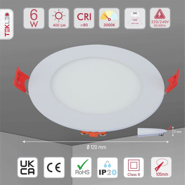 TEKLED
6W Downlight LED Round Slim Panel Light D120mm - 3000K Warm white, Cool or Cool Daylight.