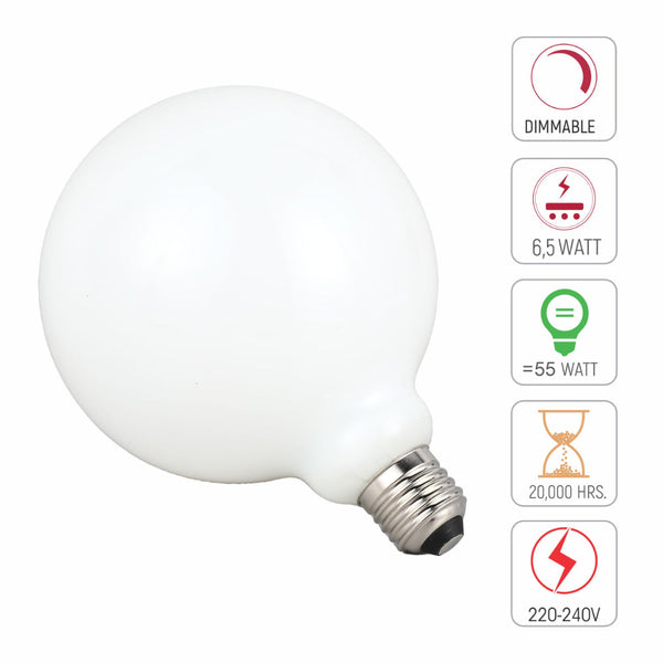 TEKLED
LED Bulb Dimmable Globe E27 6.5W 2700K Milky Glass Pack of 2 - G80 mm.