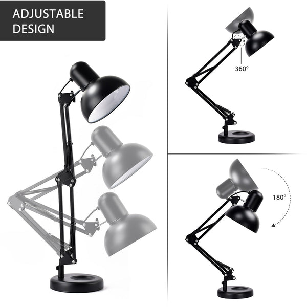 Tekled Led Desk Lamp Adjustable Swing Arm Replaceable E27 Edison Screw Bulb Holder Flexible Table Clamp For Bedside Reading Office Work Architects Students Swing Arm Green or selection of colours.