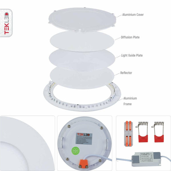 TEKLED
6W Downlight LED Round Slim Panel Light D120mm - 3000K Warm white, Cool or Cool Daylight.