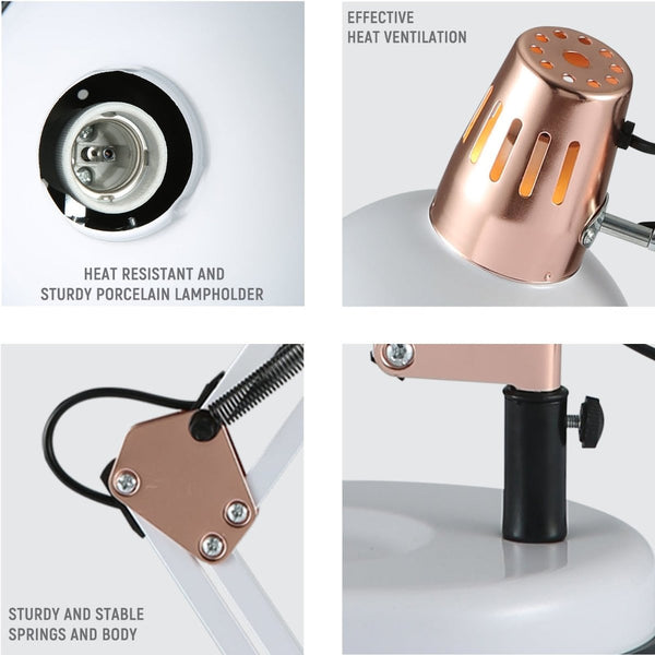 Tekled Led Desk Lamp Adjustable Swing Arm Replaceable E27 Edison Screw Bulb Holder Flexible Table Clamp For Bedside Reading Office Work Architects Students Swing Arm Green or selection of colours.