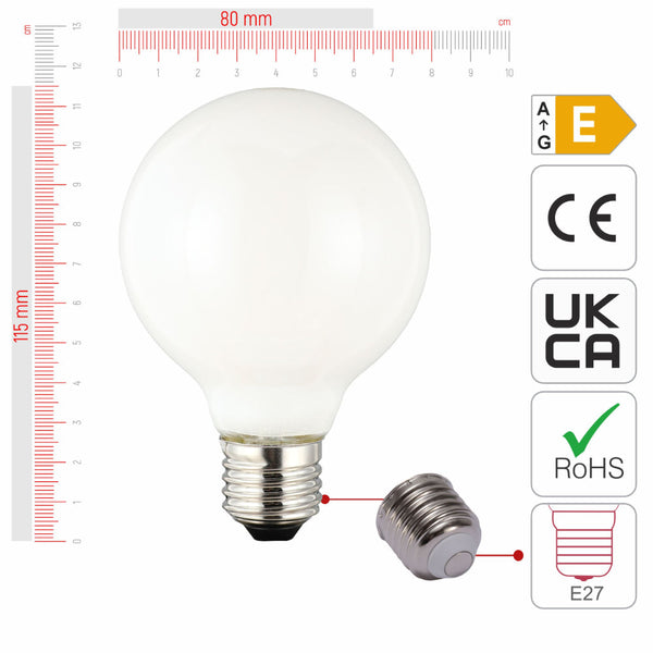 TEKLED
LED Bulb Dimmable Globe E27 6.5W 2700K Milky Glass Pack of 2 - G80 mm.