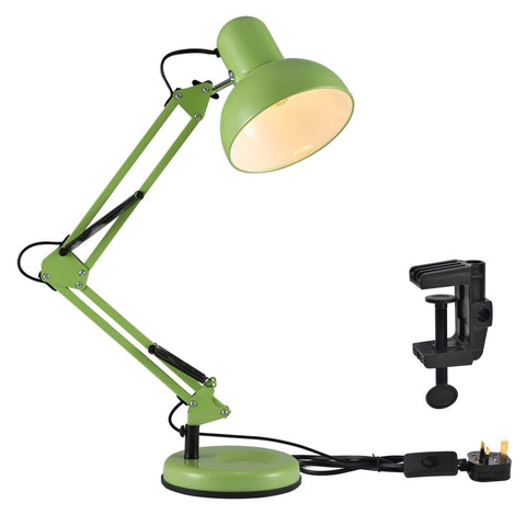 Tekled Led Desk Lamp Adjustable Swing Arm Replaceable E27 Edison Screw Bulb Holder Flexible Table Clamp For Bedside Reading Office Work Architects Students Swing Arm Green or selection of colours.
