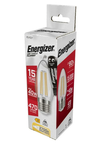 12 X S12870 Energizer LED Filament Candle E27 (ES) 470lm 4W 2,700K (Warm White)