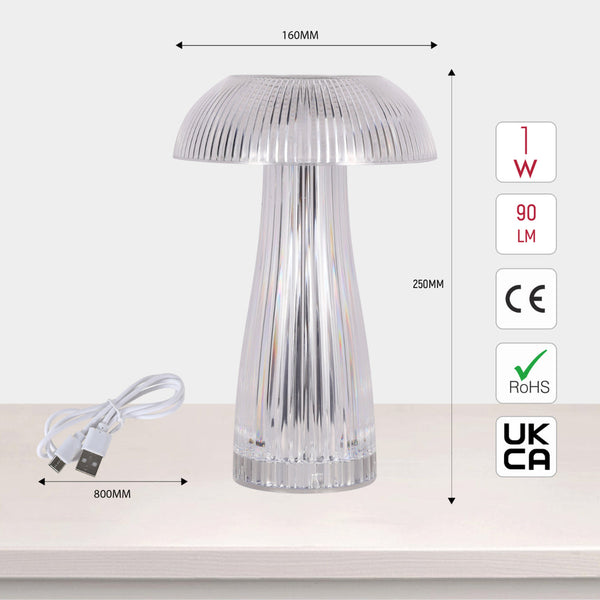 Tekled Mushroom-Shaped Lumi Crystal Touch: Rechargeable LED Table Lamp | Bedside Lamp