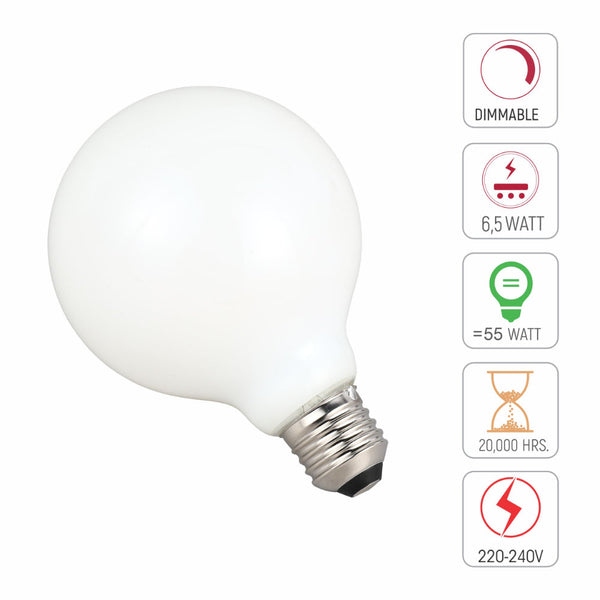 TEKLED
LED Bulb Dimmable Globe E27 6.5W 2700K Milky Glass Pack of 2 - G80 mm.