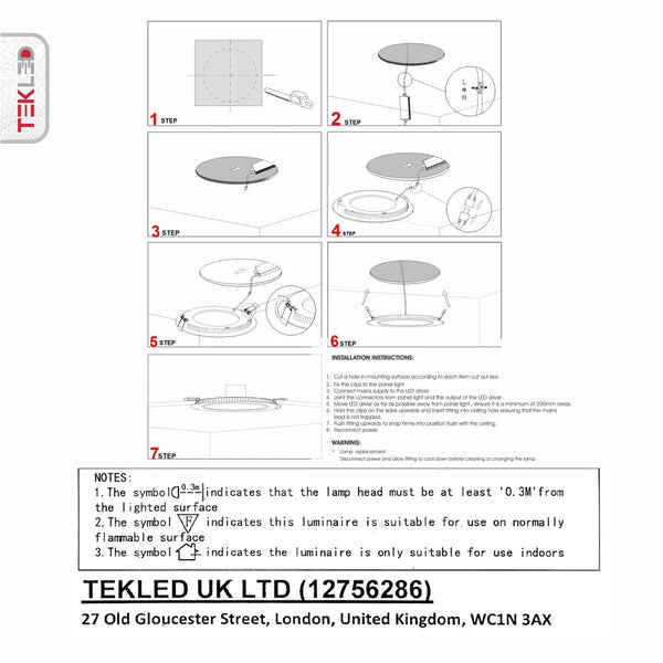 TEKLED
6W Downlight LED Round Slim Panel Light D120mm - 3000K Warm white, Cool or Cool Daylight.