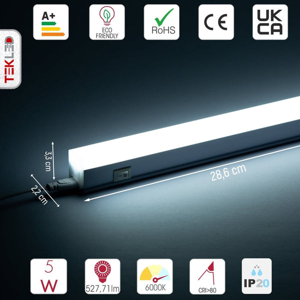 TEKLED
5W 1ft LED T5 Under Cabinet Link Light IP20 with switch 286mm - 3000K Warm White, Cool White or Cool Daylight.
