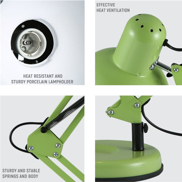 Tekled Led Desk Lamp Adjustable Swing Arm Replaceable E27 Edison Screw Bulb Holder Flexible Table Clamp For Bedside Reading Office Work Architects Students Swing Arm Green or selection of colours.
