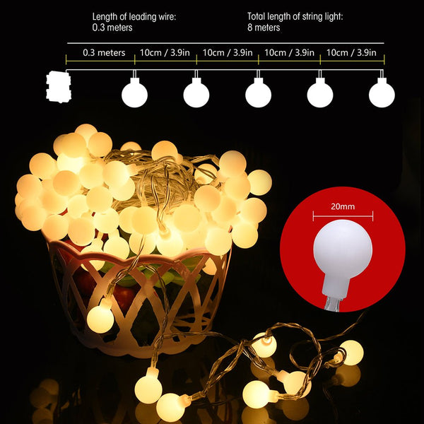 TEKLED
Felis LED Globe 80 LEDs 8m with Battery Pack & Remote Control Warm White LED String Light