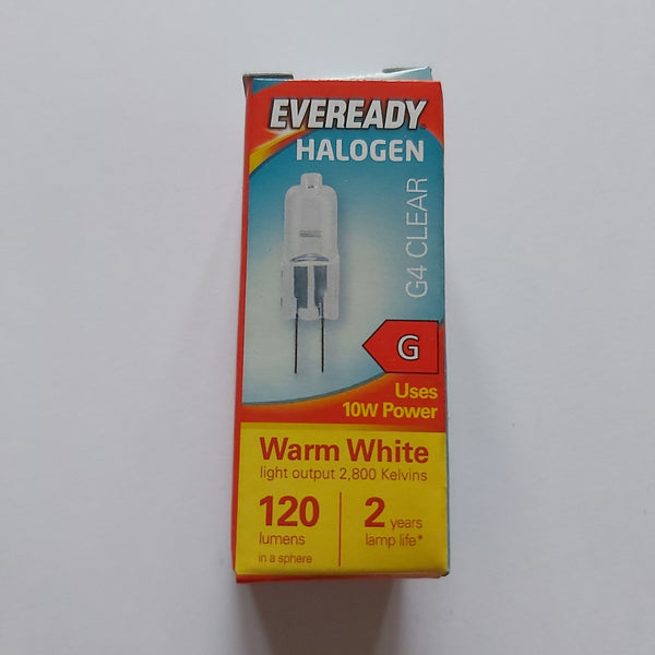 EVEREADY G4 10W HALOGEN CLEAR 120 LUMEN WARM WHITE - Electrobright Ltd