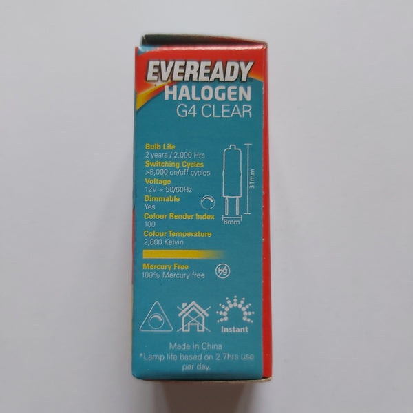 EVEREADY G4 10W HALOGEN CLEAR 120 LUMEN WARM WHITE - Electrobright Ltd
