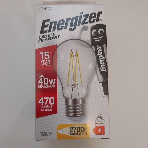 Energizer 5 Watt =40 Watt DIMMABLE LED GLS Filament 470 Lumen ES/E27 - Electrobright Ltd