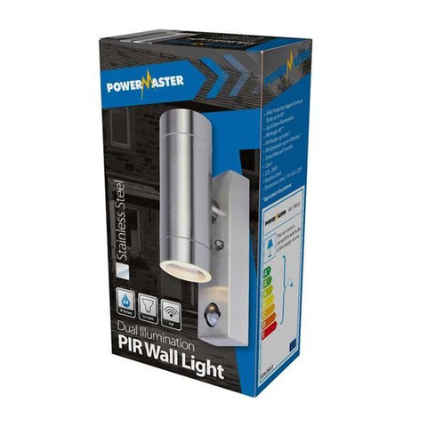 S8163 Powermaster IP44 Outdoor Twin PIR Light - Stainless Steel - Electrobright Ltd