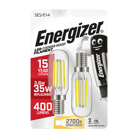 S13564 ENERGIZER FILAMENT LED COOKER HOOD 420LM 3.8W E14 (SES) 2,700K (WARM WHITE), PACK OF 2 - Electrobright Ltd